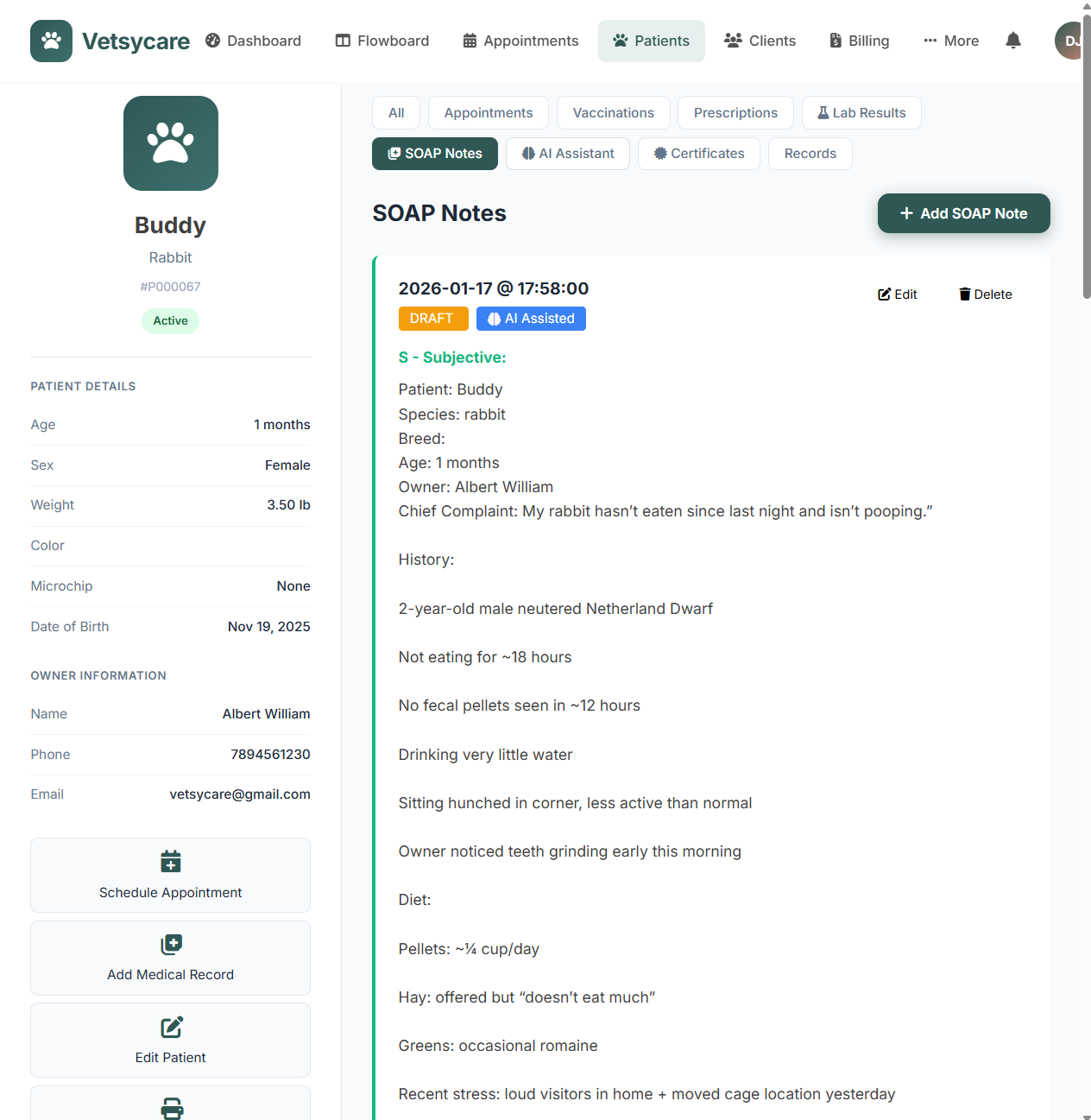 Veterinary SOAP notes